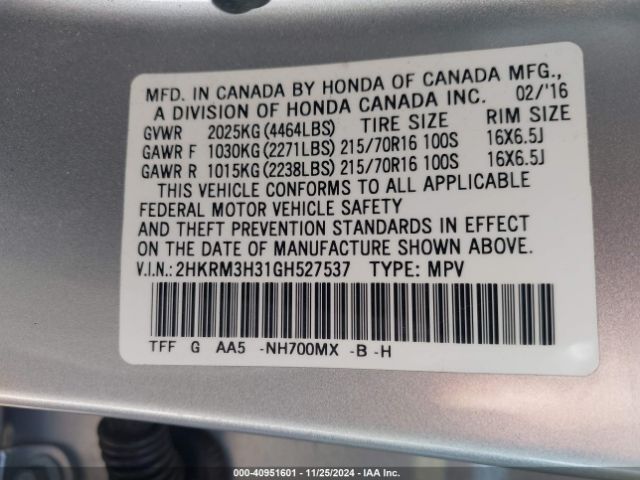 Photo 8 VIN: 2HKRM3H31GH527537 - HONDA CR-V 