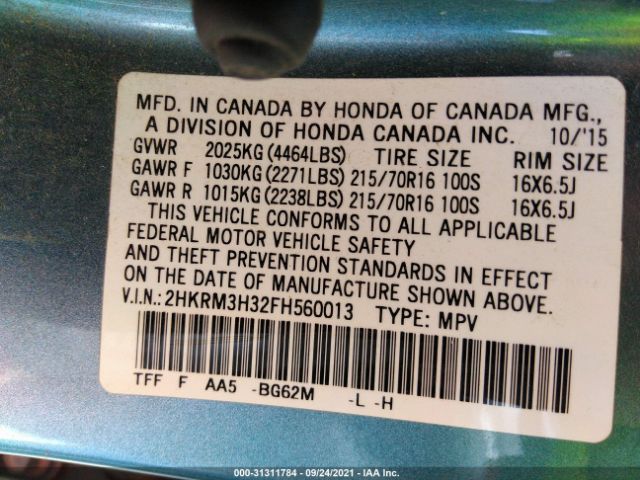 Photo 8 VIN: 2HKRM3H32FH560013 - HONDA CR-V 