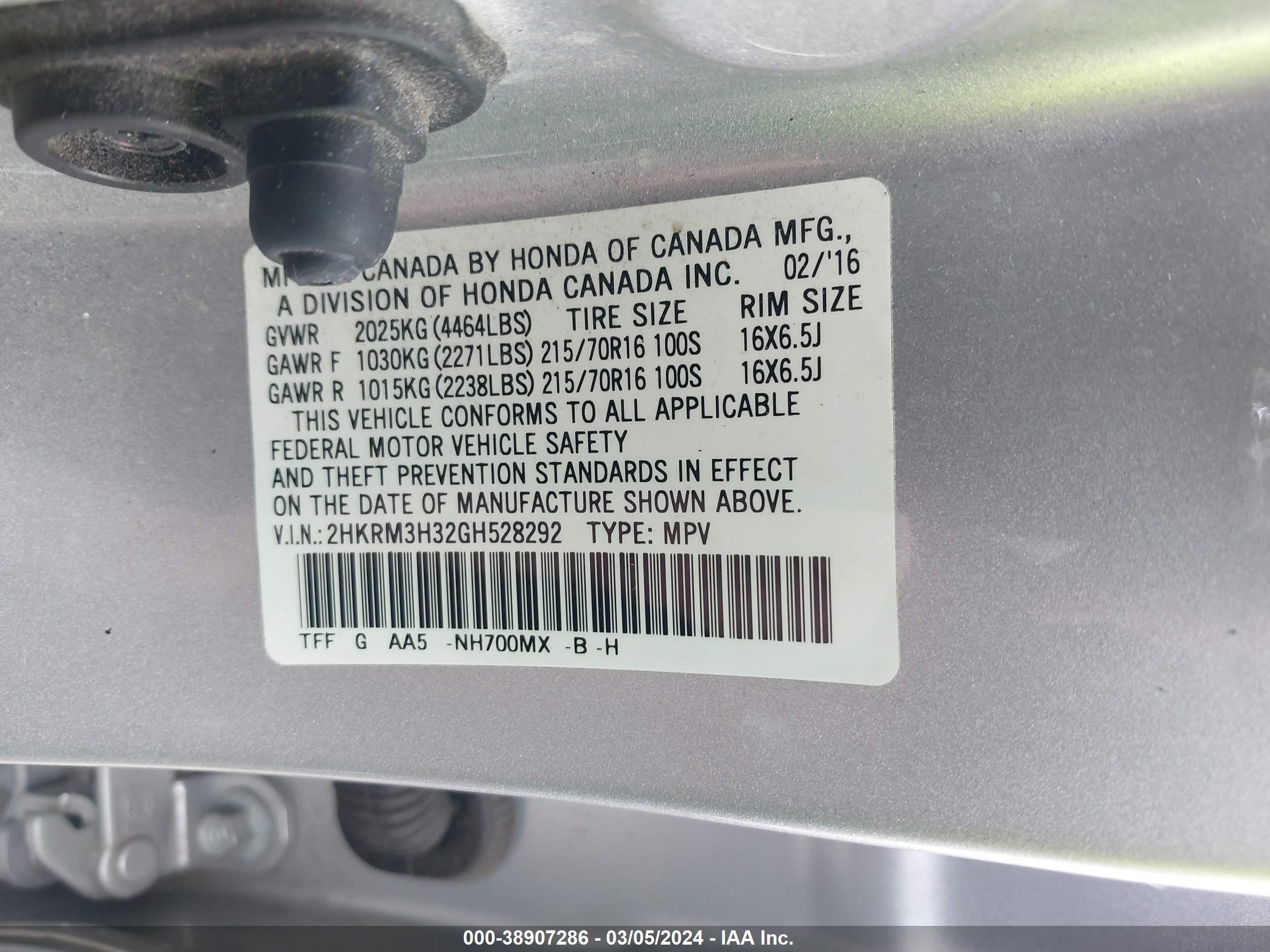 Photo 8 VIN: 2HKRM3H32GH528292 - HONDA CR-V 