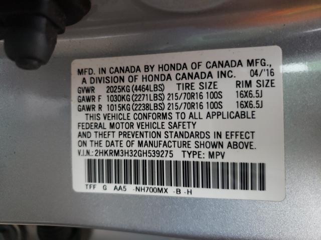 Photo 9 VIN: 2HKRM3H32GH539275 - HONDA CR-V LX 