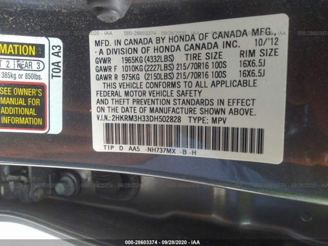 Photo 8 VIN: 2HKRM3H33DH502828 - HONDA CR-V 