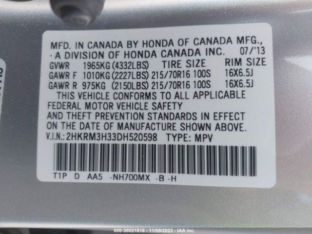 Photo 8 VIN: 2HKRM3H33DH520598 - HONDA CR-V 