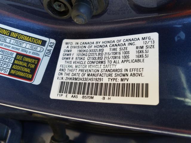 Photo 9 VIN: 2HKRM3H33EH519291 - HONDA CR-V LX 