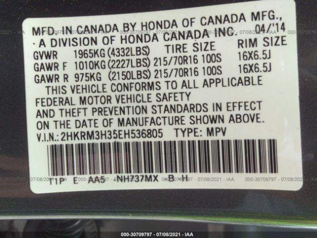 Photo 8 VIN: 2HKRM3H35EH536805 - HONDA CR-V 