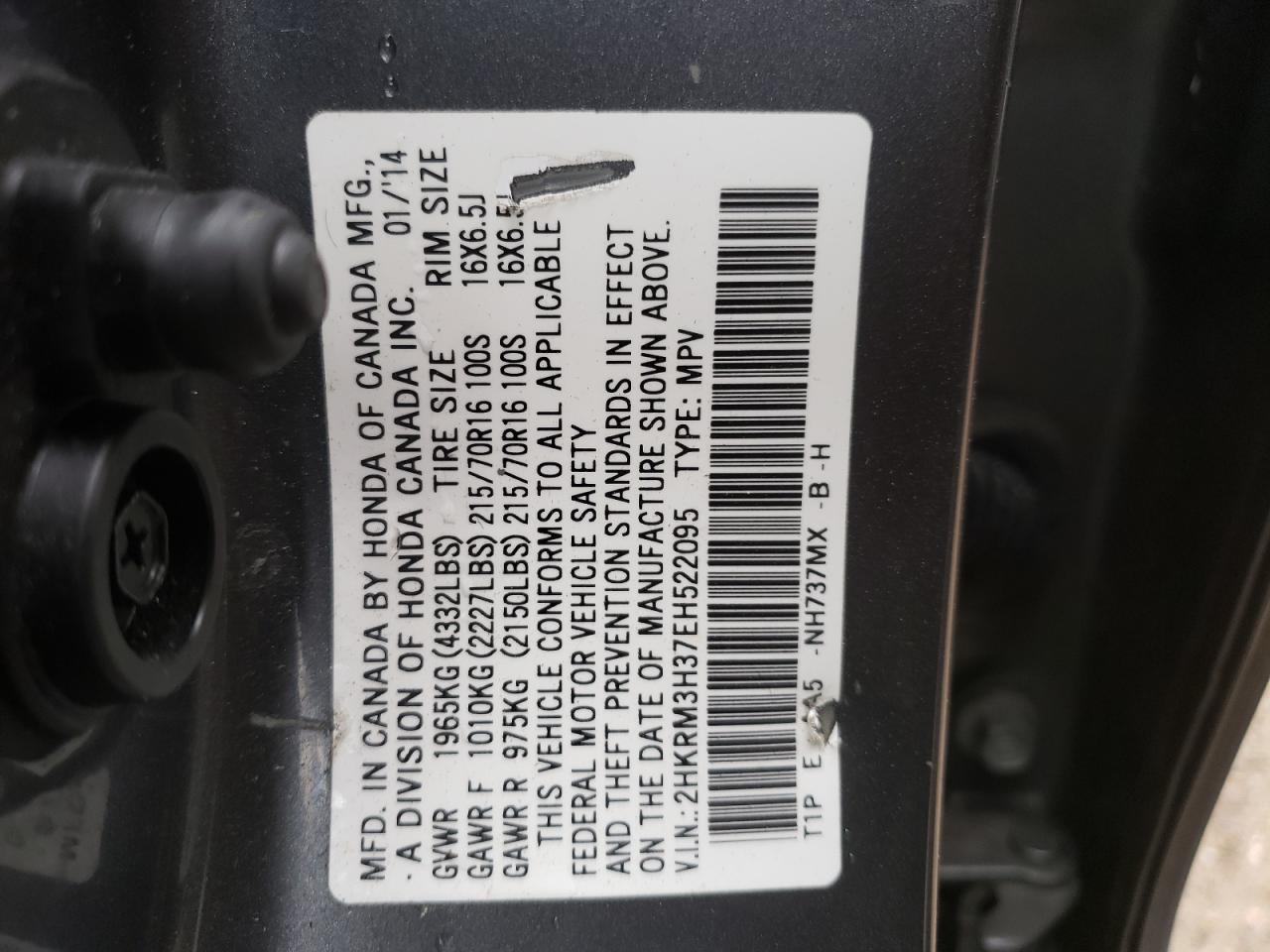 Photo 12 VIN: 2HKRM3H37EH522095 - HONDA CR-V 