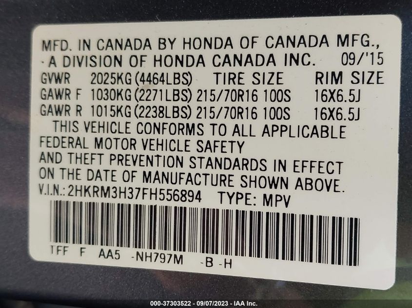 Photo 8 VIN: 2HKRM3H37FH556894 - HONDA CR-V 