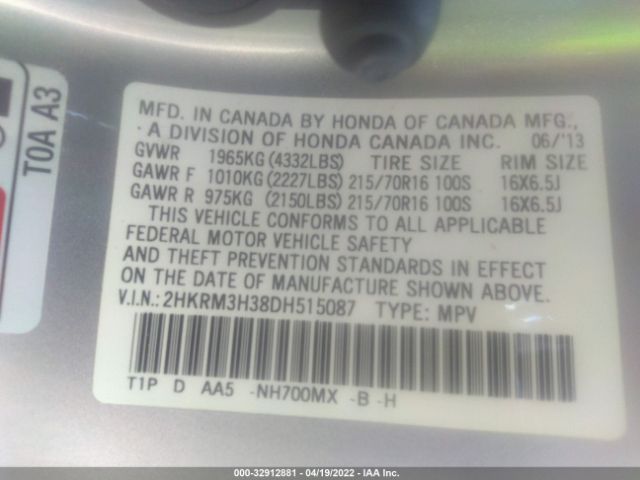 Photo 8 VIN: 2HKRM3H38DH515087 - HONDA CR-V 