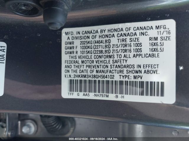 Photo 8 VIN: 2HKRM3H38GH564102 - HONDA CR-V 