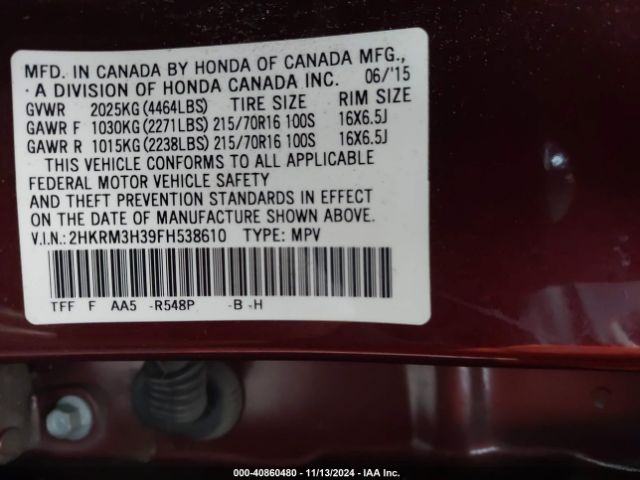 Photo 8 VIN: 2HKRM3H39FH538610 - HONDA CR-V 