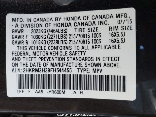 Photo 8 VIN: 2HKRM3H39FH544455 - HONDA CR-V 