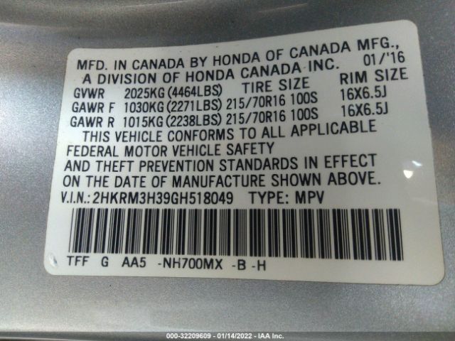 Photo 8 VIN: 2HKRM3H39GH518049 - HONDA CR-V 