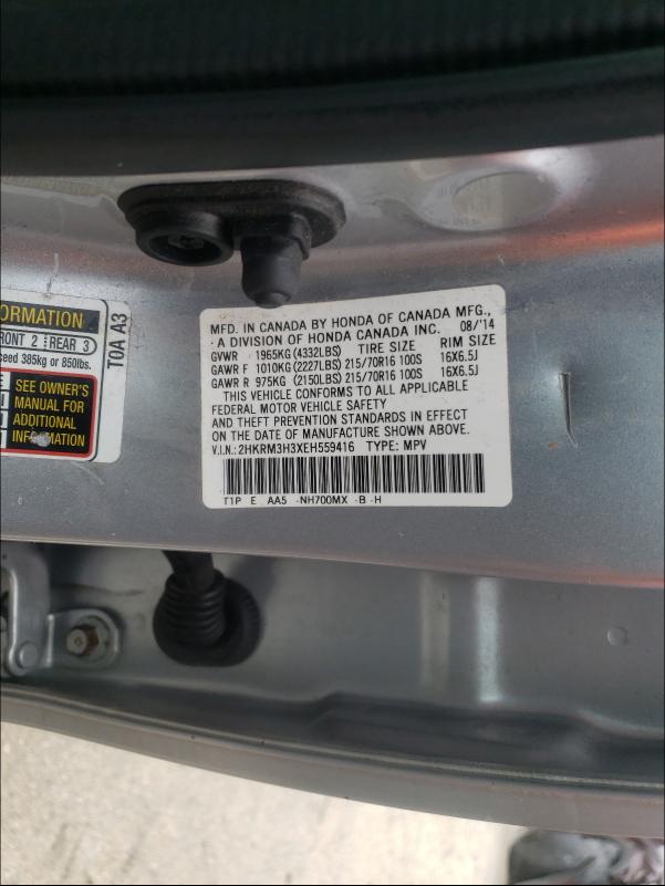 Photo 9 VIN: 2HKRM3H3XEH559416 - HONDA CR-V LX 