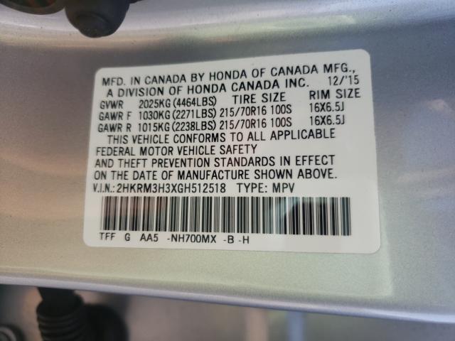 Photo 9 VIN: 2HKRM3H3XGH512518 - HONDA CR-V LX 