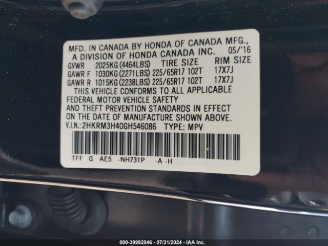 Photo 8 VIN: 2HKRM3H40GH546086 - HONDA CR-V 