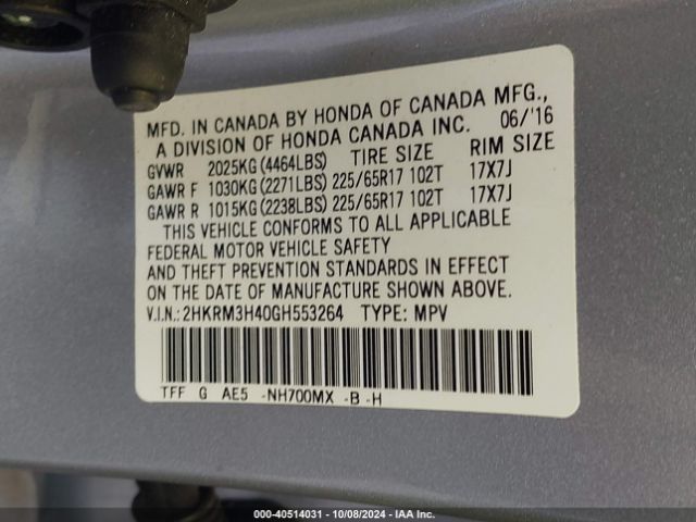 Photo 8 VIN: 2HKRM3H40GH553264 - HONDA CR-V 