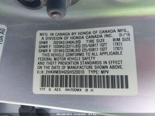 Photo 8 VIN: 2HKRM3H42GH520010 - HONDA CR-V 