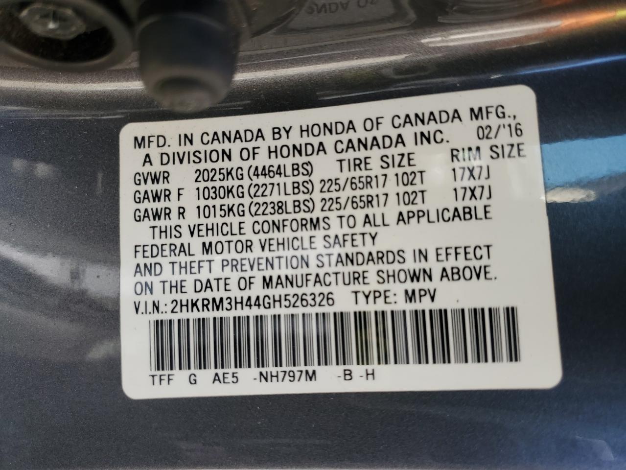 Photo 11 VIN: 2HKRM3H44GH526326 - HONDA CR-V 