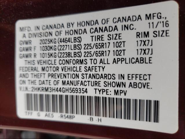 Photo 9 VIN: 2HKRM3H44GH569354 - HONDA CR-V SE 