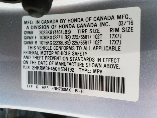 Photo 9 VIN: 2HKRM3H45GH534192 - HONDA CR-V SE 