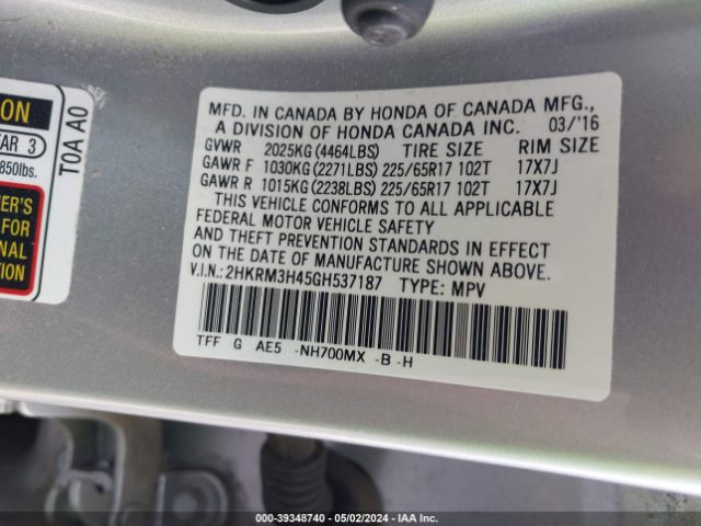 Photo 8 VIN: 2HKRM3H45GH537187 - HONDA CR-V 