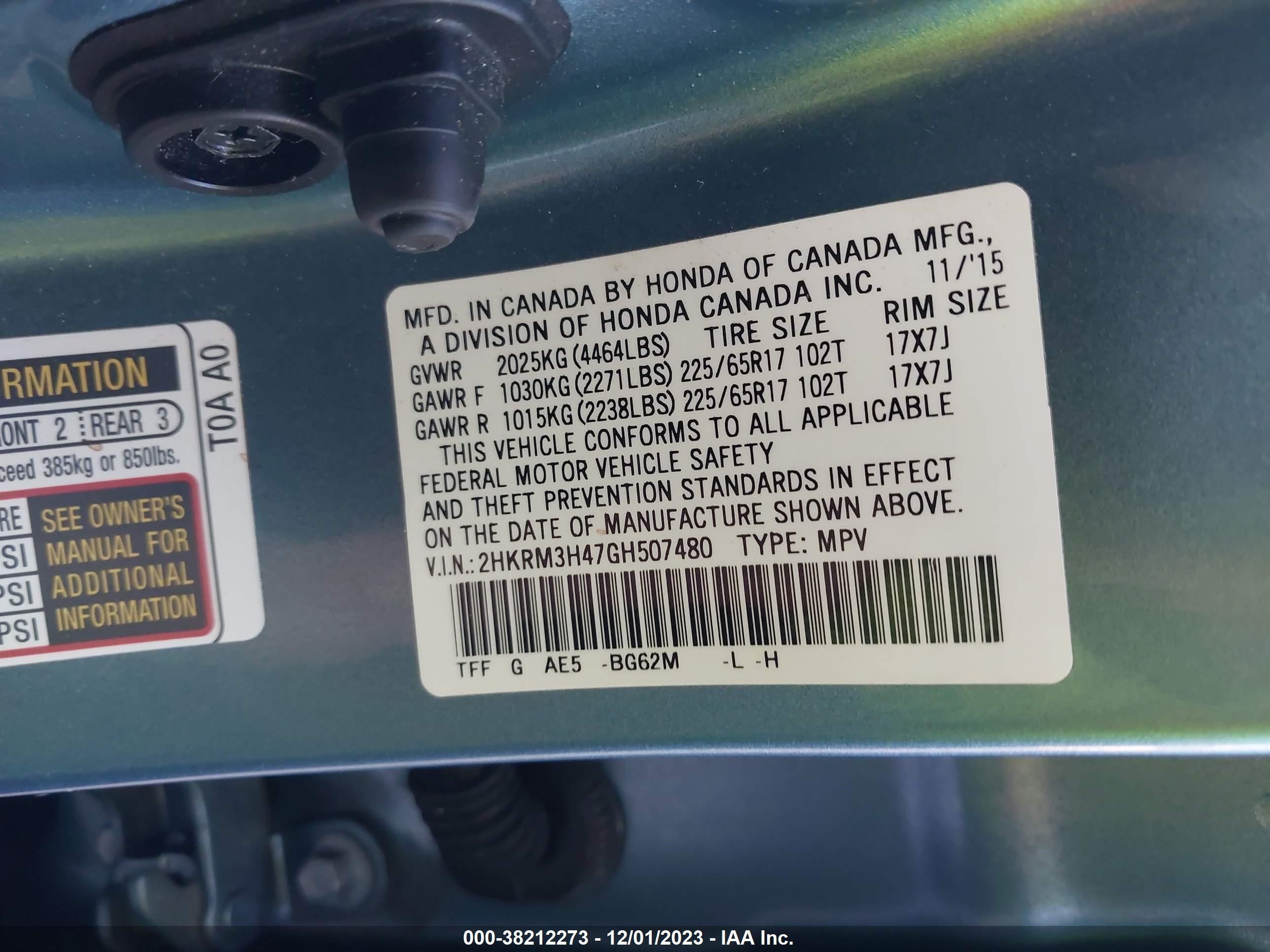 Photo 8 VIN: 2HKRM3H47GH507480 - HONDA CR-V 