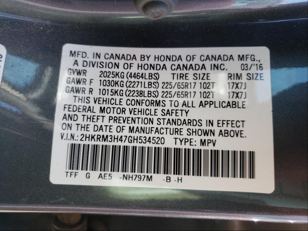 Photo 9 VIN: 2HKRM3H47GH534520 - HONDA CR-V SE 