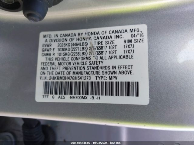 Photo 8 VIN: 2HKRM3H47GH541273 - HONDA CR-V 