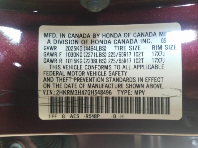 Photo 9 VIN: 2HKRM3H47GH548496 - HONDA CR-V SE 