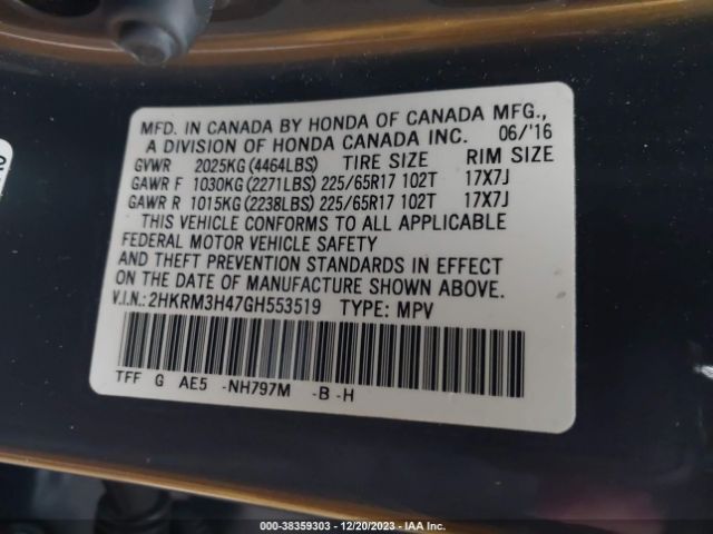 Photo 8 VIN: 2HKRM3H47GH553519 - HONDA CR-V 