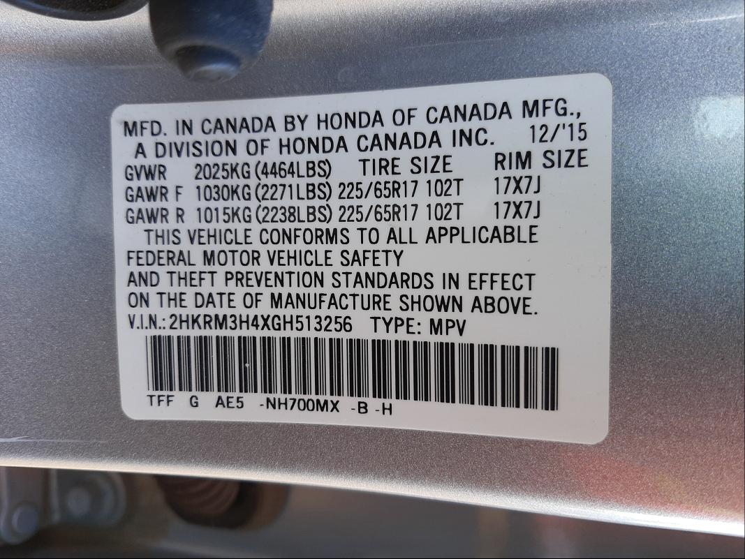 Photo 9 VIN: 2HKRM3H4XGH513256 - HONDA CR-V SE 