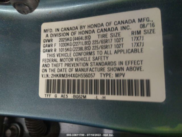 Photo 8 VIN: 2HKRM3H4XGH556057 - HONDA CR-V 