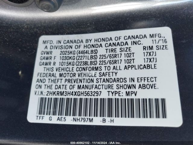 Photo 8 VIN: 2HKRM3H4XGH563297 - HONDA CR-V 