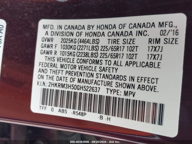 Photo 8 VIN: 2HKRM3H50GH522637 - HONDA CR-V 