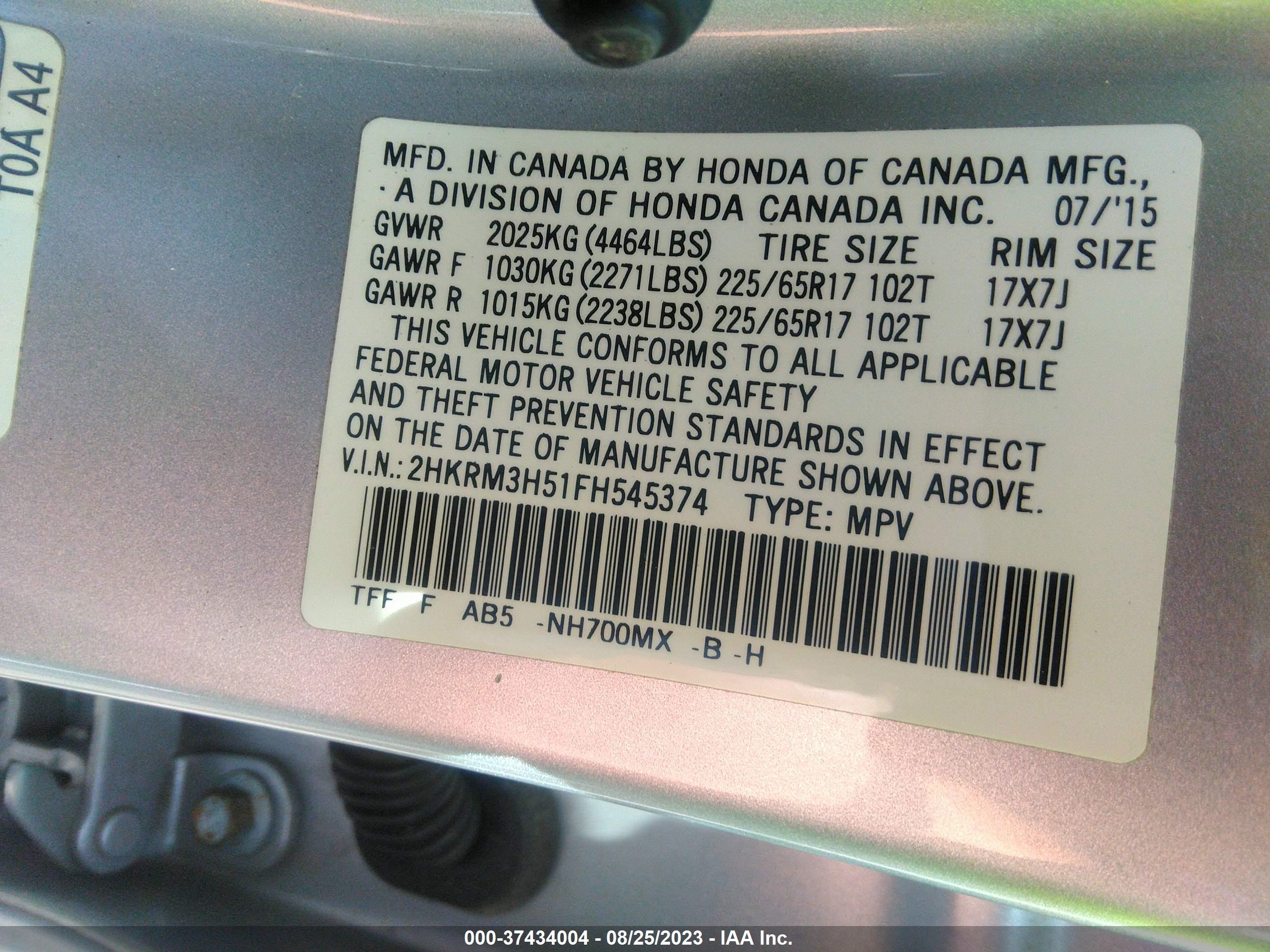 Photo 8 VIN: 2HKRM3H51FH545374 - HONDA CR-V 