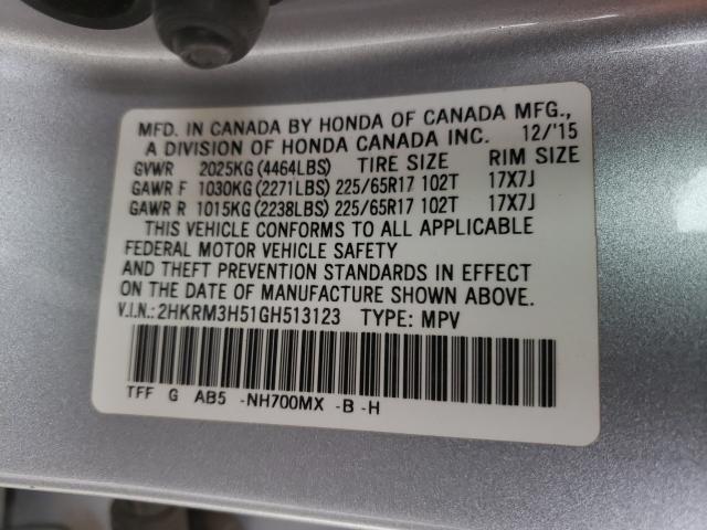 Photo 9 VIN: 2HKRM3H51GH513123 - HONDA CR-V EX 