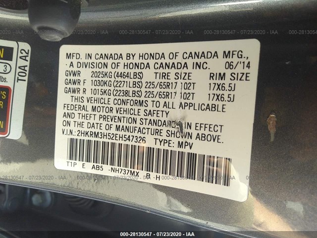 Photo 8 VIN: 2HKRM3H52EH547326 - HONDA CR-V 