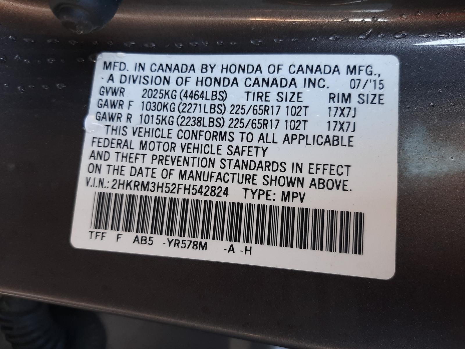 Photo 9 VIN: 2HKRM3H52FH542824 - HONDA CR-V EX 