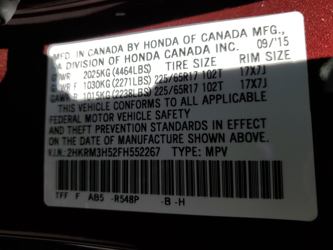 Photo 13 VIN: 2HKRM3H52FH552267 - HONDA CR-V 