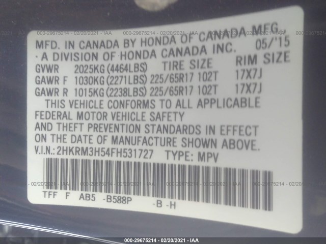 Photo 8 VIN: 2HKRM3H54FH531727 - HONDA CR-V 