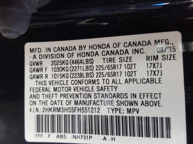 Photo 9 VIN: 2HKRM3H55FH551212 - HONDA CR-V EX 