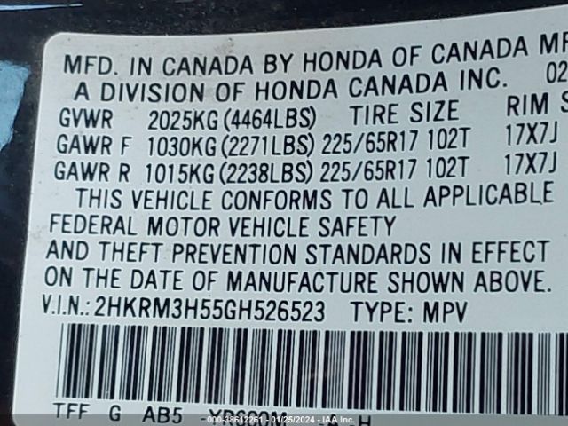 Photo 8 VIN: 2HKRM3H55GH526523 - HONDA CR-V 