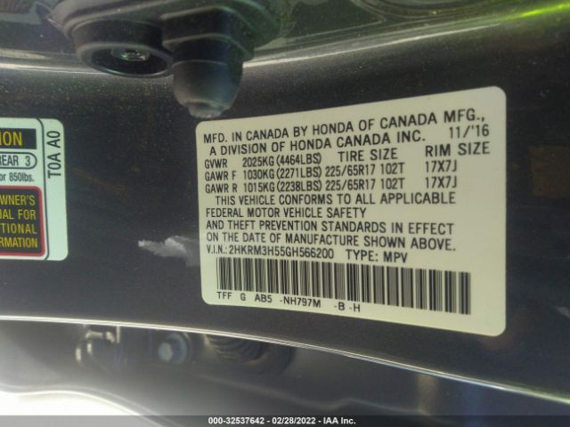 Photo 8 VIN: 2HKRM3H55GH566200 - HONDA CR-V 