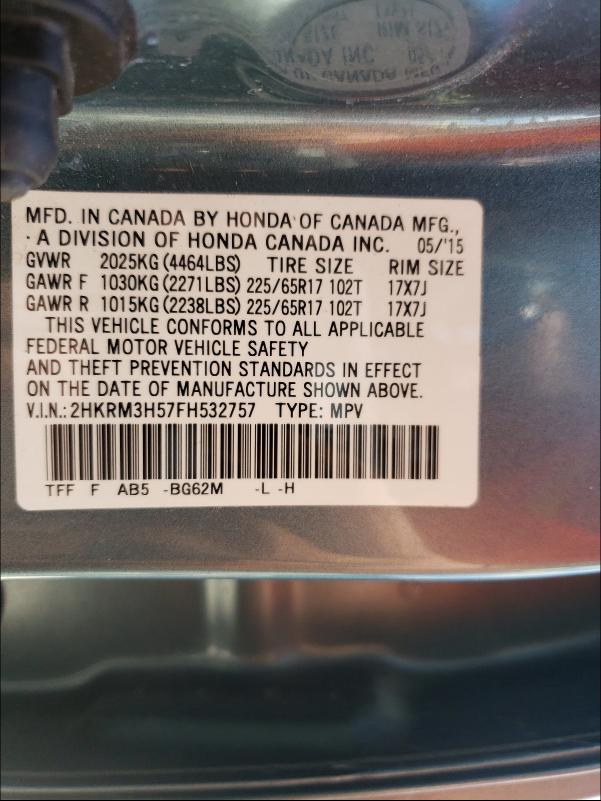 Photo 9 VIN: 2HKRM3H57FH532757 - HONDA CR-V EX 