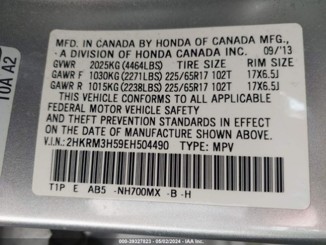 Photo 8 VIN: 2HKRM3H59EH504490 - HONDA CR-V 