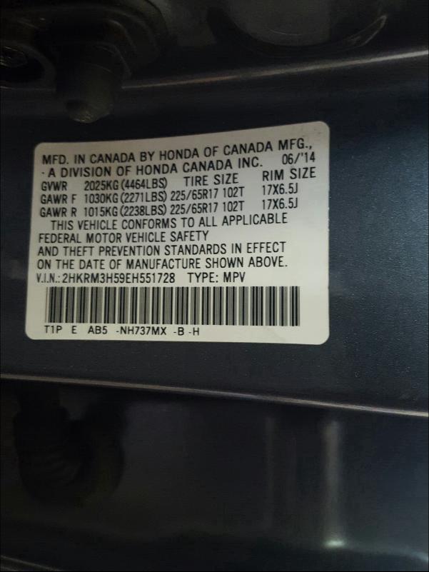 Photo 9 VIN: 2HKRM3H59EH551728 - HONDA CR-V EX 