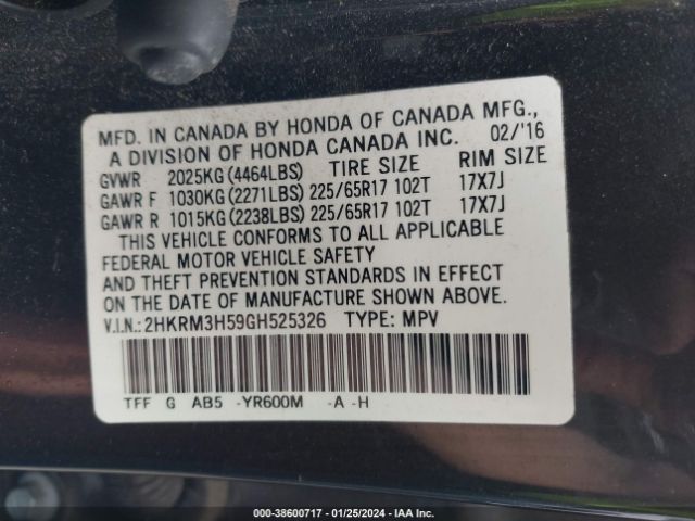 Photo 8 VIN: 2HKRM3H59GH525326 - HONDA CR-V 