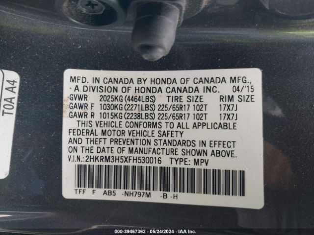 Photo 8 VIN: 2HKRM3H5XFH530016 - HONDA CR-V 