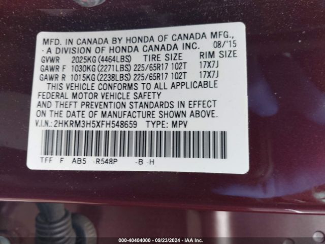 Photo 8 VIN: 2HKRM3H5XFH548659 - HONDA CR-V 