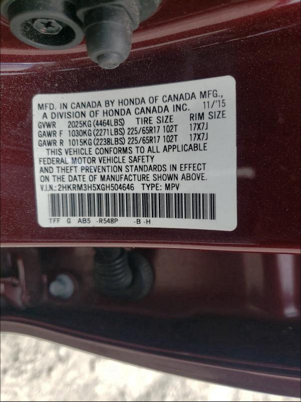 Photo 9 VIN: 2HKRM3H5XGH504646 - HONDA CR-V EX 