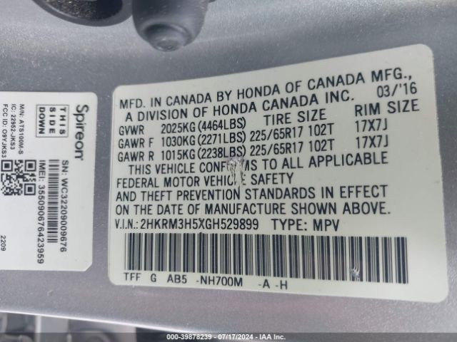 Photo 8 VIN: 2HKRM3H5XGH529899 - HONDA CR-V 